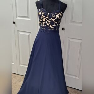 B Darlin Royal Blue With Lace Bodice Formal Gown   Size 7/8